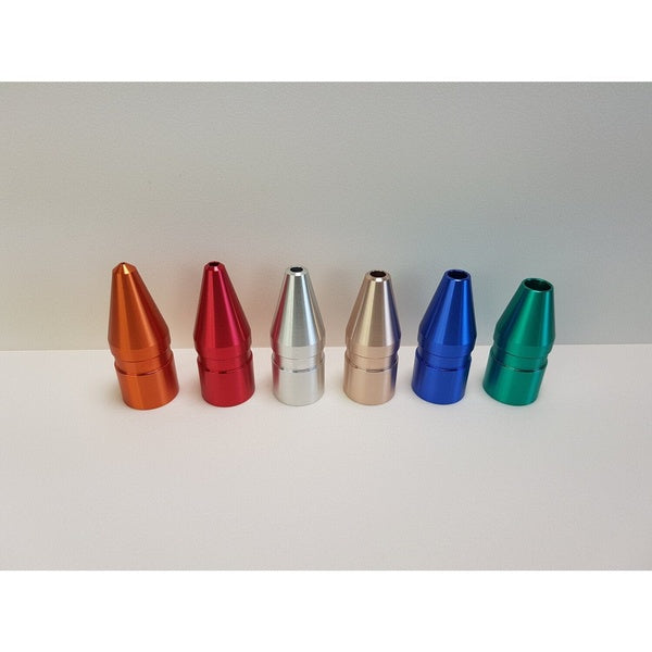 4 anodized aluminum nozzles (sizes: 3, 4, 5, and 6mm) for the 3D Potter 1000 ml Linear Actuator Ram