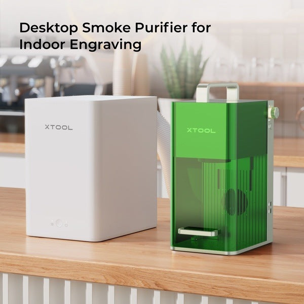 The desktop smoke purifier for the xTool F1 Laser Engraver, when using indoors.