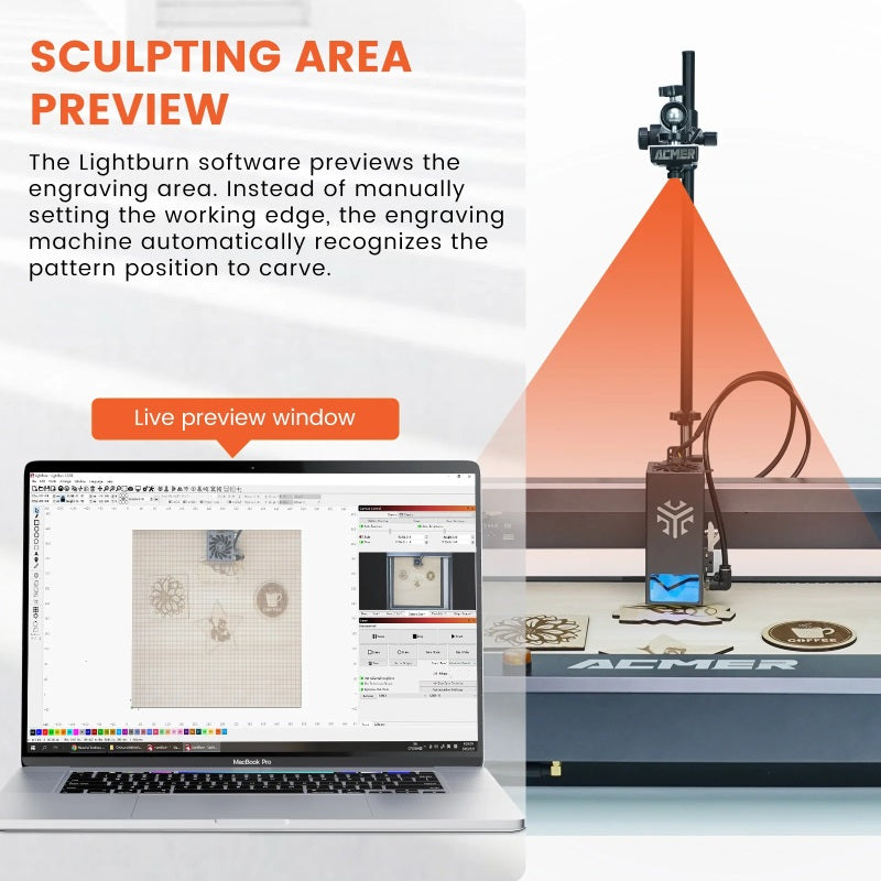 Sculpting area preview of the ACMER A500 Lightburn Camera