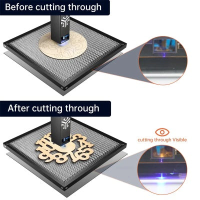 A before and after picture of cutting through products with the ACMER Honeycomb Board