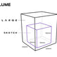 The build volume pictorial for the Sketch and Sketch Large 3D Printers.