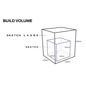 A picture showing the build volume for the Sketch and Sketch Large MakerBot 3D Printers.