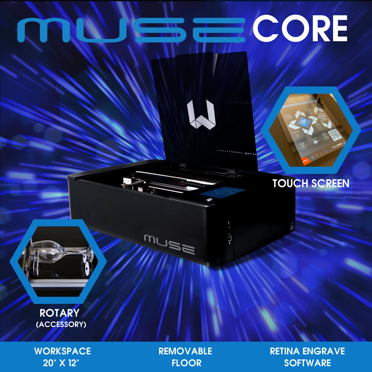 FSL Muse Core Desktop CO2 Laser Cutting and Engraving Machine