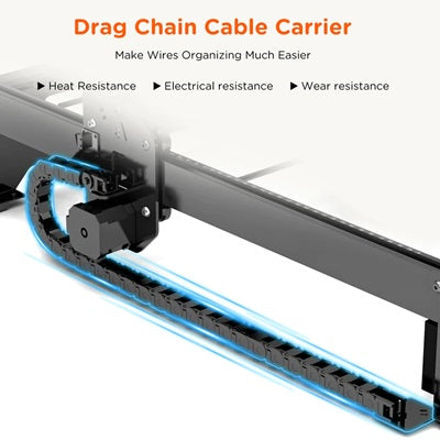 A Drag Chain Cable Carrier highlights the ACMER P1 20W Laser Engraver Cutter Machine with Air Pump.