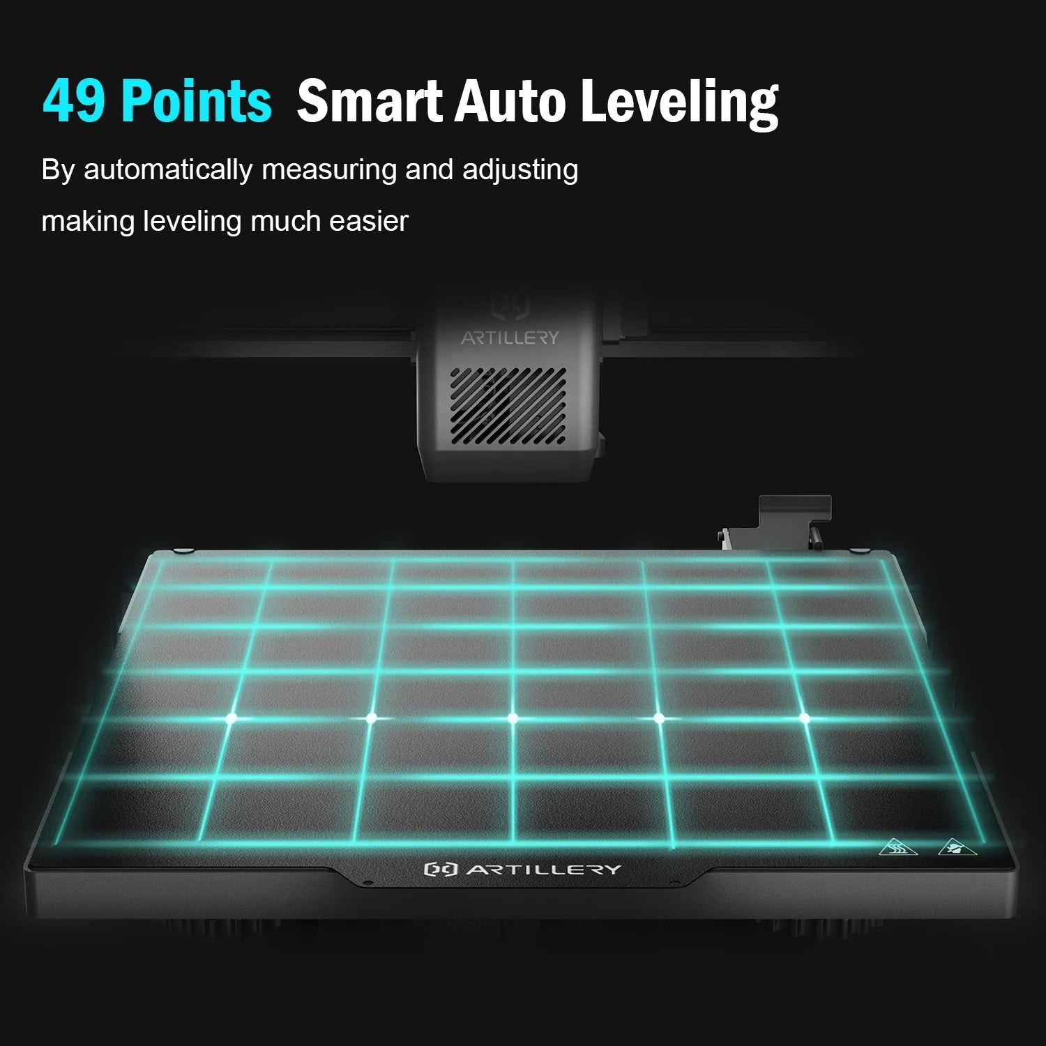 The Artillery Sidewinder X3 Pro 3D Printer uses 49 points for Smart Auto Leveling.