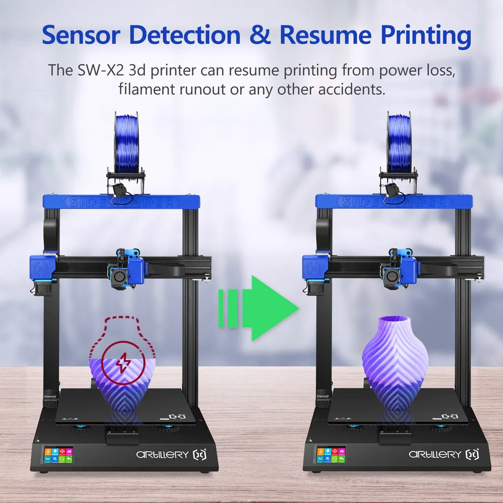 Artillery Sidewinder SW-X2 has Sensor Detection & Resume Printing