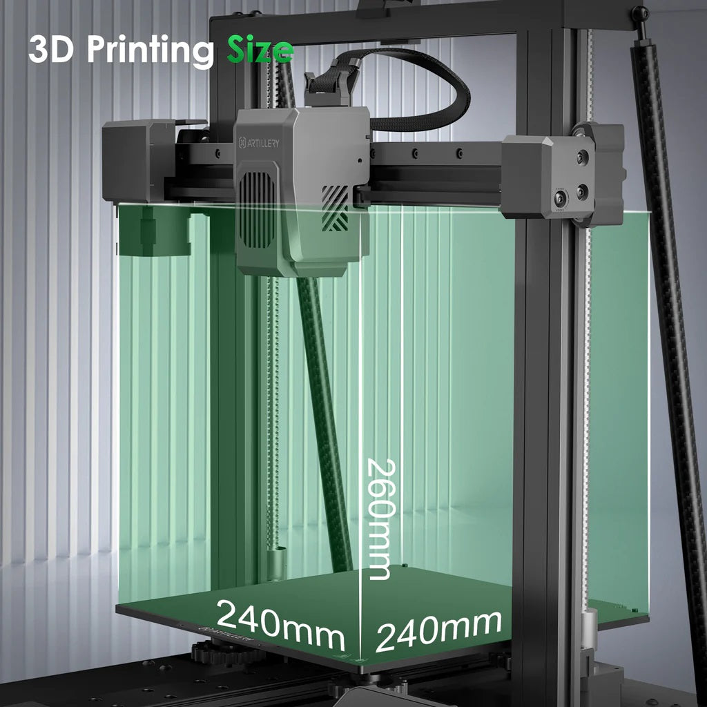 The Artillery Sidewinder X4 Pro 3D Printer showing the Volume area.