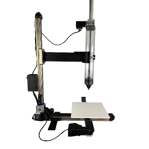 3D Potterbot 10 XL ceramic printer, 3600ml or 4000ml extruder with WiFi or Ethernet connection, side view.