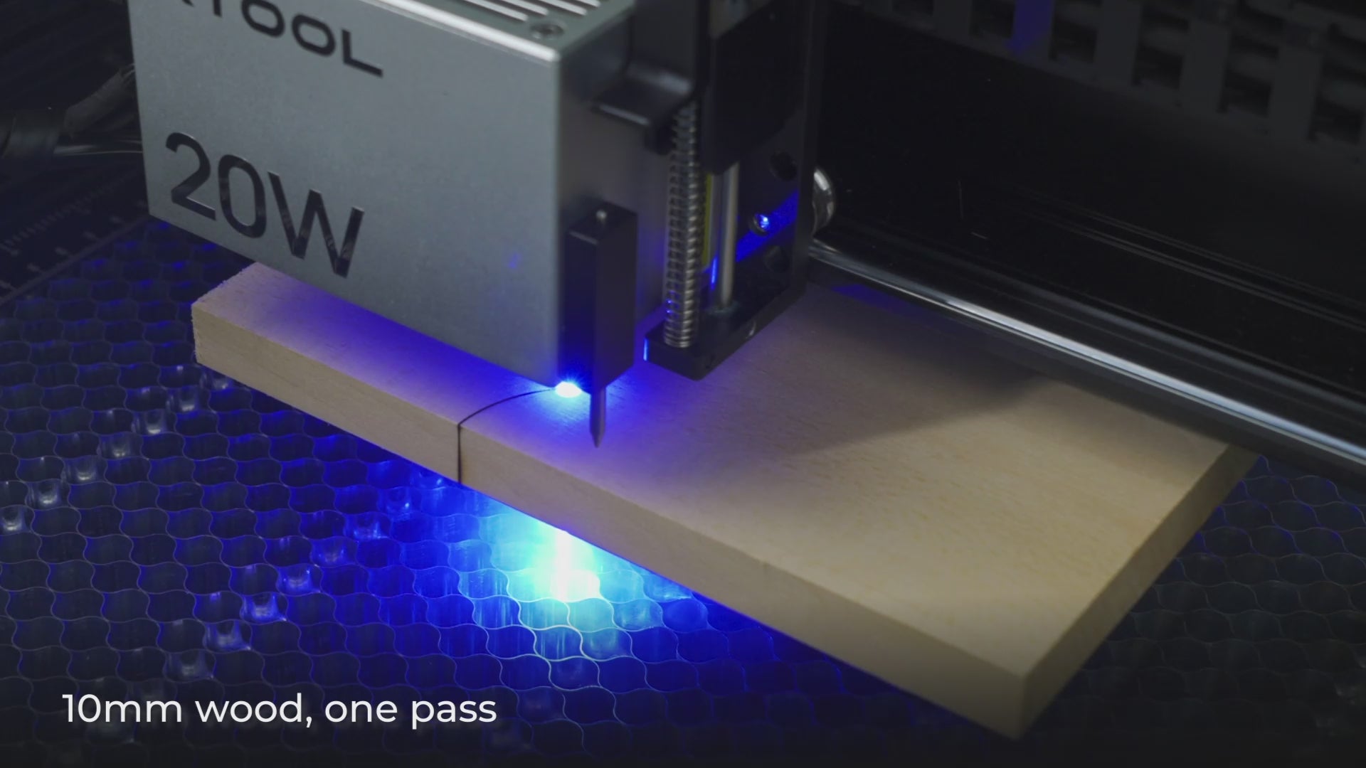 A video of the 20W Laser cutting an object within the xTool S1 Laser Cutter.