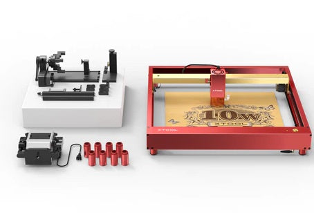 The xTool D1 Pro Desktop Laser Engraver Cutting Machine. Showing the 10W Red version with all parts included.